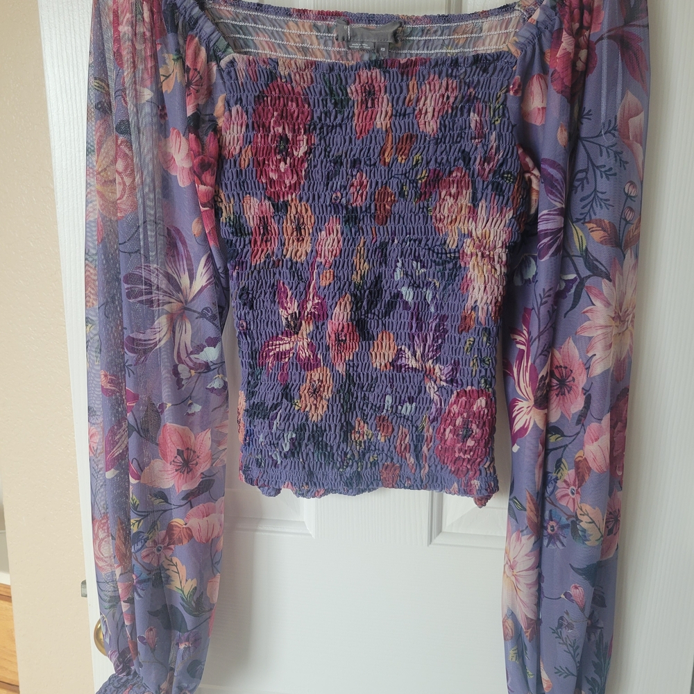 Anthropologie Purple and Pink Floral Blouse